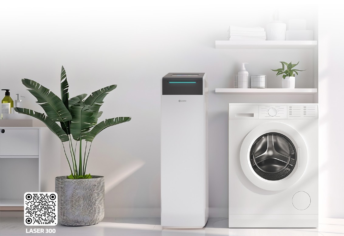 USTM Laser 300 Wasserenthärtungsanlage 30 L | Intelligenter Kalkschutz mit Laser-Salzsensor | Smart Wasserenthärter für Einfamilienhaus