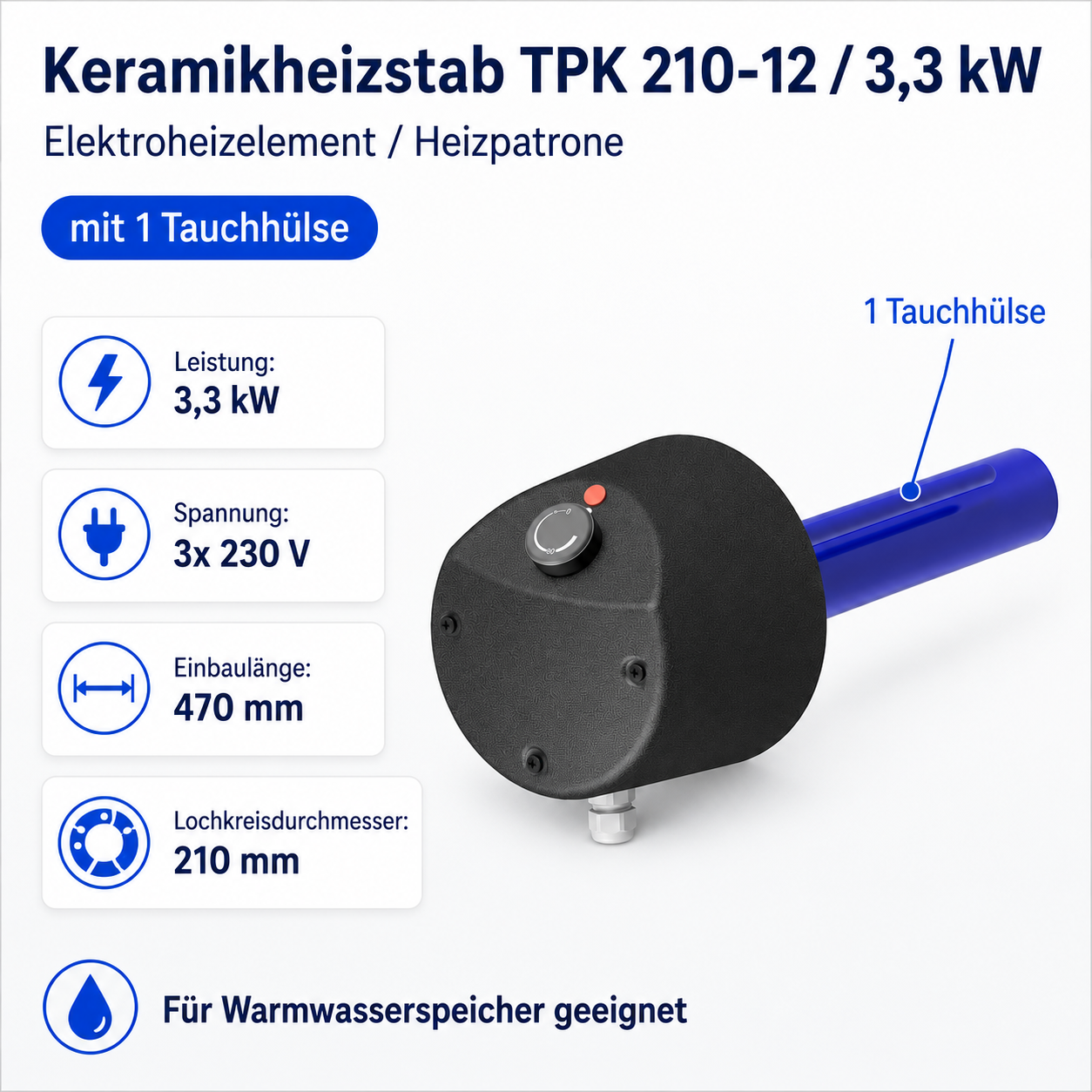 Keramikheizstab Elektroheizelement Heizpatrone TPK 210 - 12 / 3,32 kW