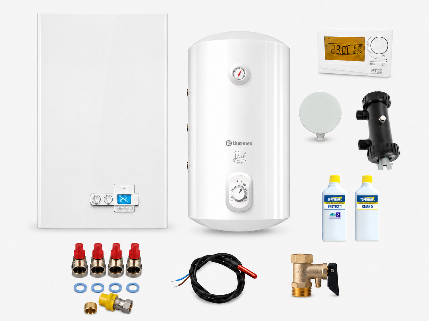 Gastherme Thermona THERM 18 KDZ Komplettpaket mit 100 l Warmwasserspeicher Thermex Dual