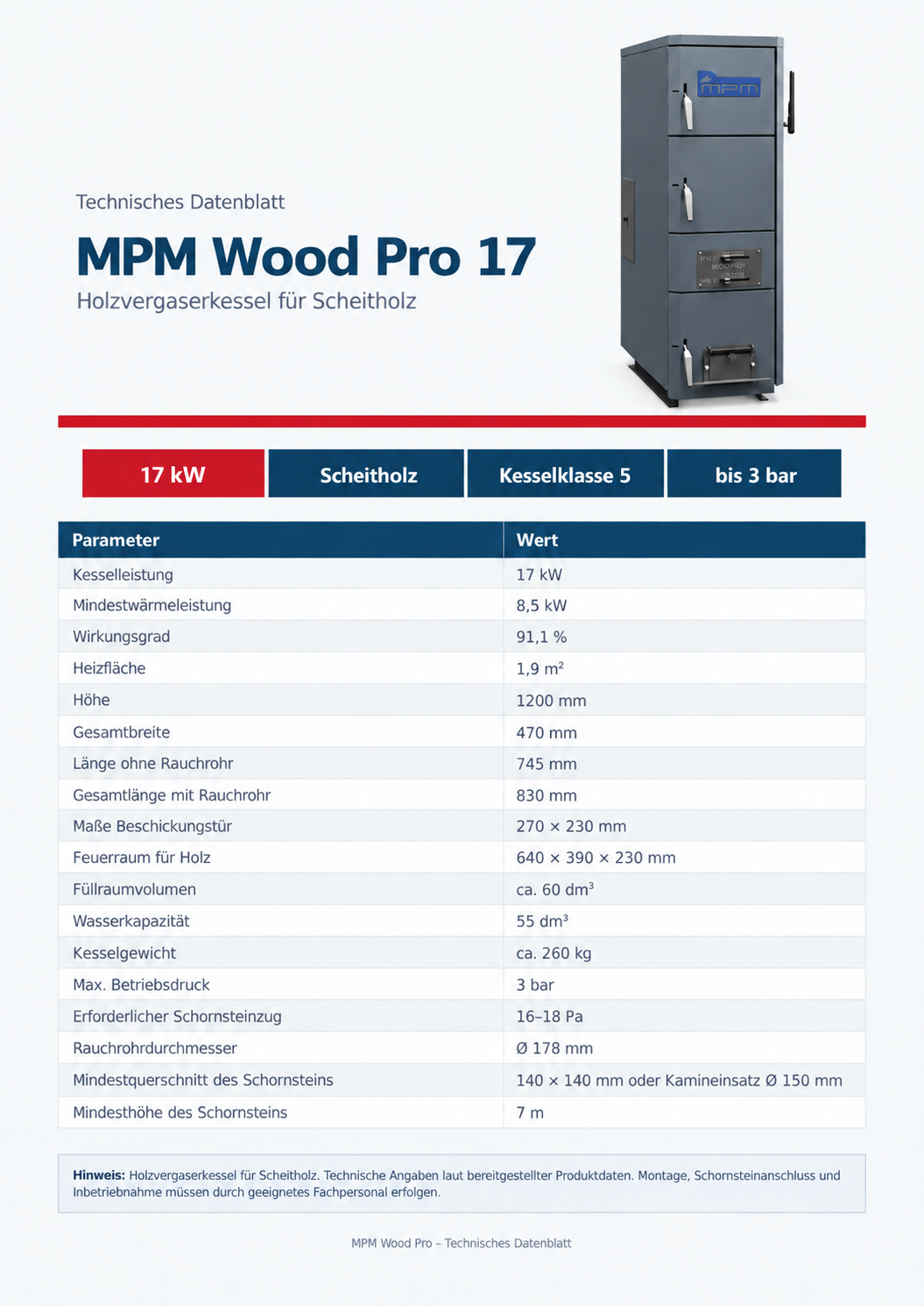 MPM Wood Pro Holzvergaserkessel 8,5–17 kW