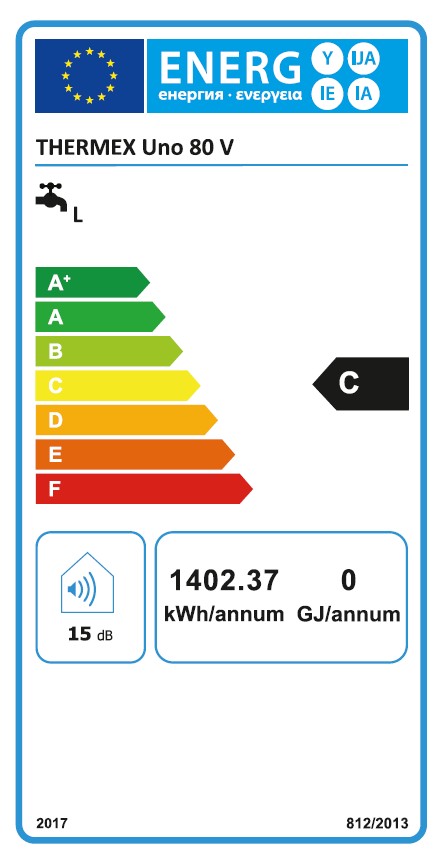 THERMEX Uno 80 V Warmwasserspeicher 73,6 L, Elektrischer Boiler 1,5 kW, Warmwasserbereiter 230V, Vertikale Wandmontage
