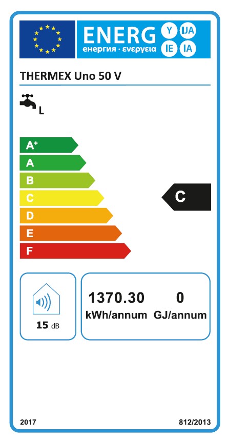 THERMEX Uno 50 V Warmwasserspeicher 50L, Elektrischer Boiler 1,5 kW, Warmwasserbereiter 230V, Vertikale Wandmontage